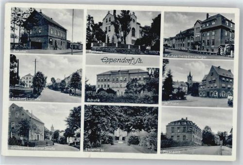 Eppendorf Bahnhof, Freibergerstraße, Schule, Rathaus, Jahnstraße, Ehrenmal, Postamt, Reichsarbeitsdienstlager, Großwaltersdorfer Straße