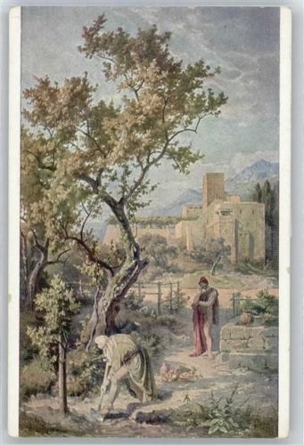 Künstlerkarte, Odysseus bei seinem alten Vater Laertes