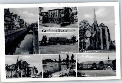 21614 W2150 Buxtehude - Westflet, Rathaus, Staatsbauschule, Freibad, Berufsschule, St. Petri-Kirche, Kaserne