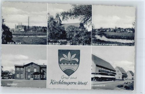 Kirchlengern EMR-Werk, Bahnhof, Kirche, Gesamtansicht, Straßenpartie