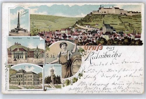 Kulmbach Kunst-Brunnen, Vereinshaus, Postamt, Rathaus, Realschule, Rehturm