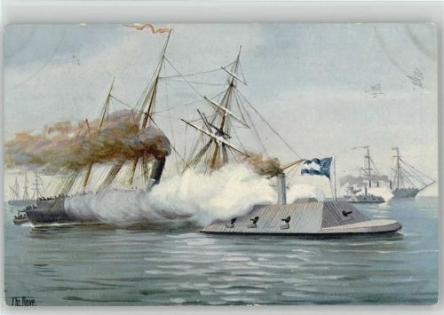 Nr. 119 Panzerkanonenbooten a.d. Blockgeschwader vor Charleston 1861 Künstler sign Rave