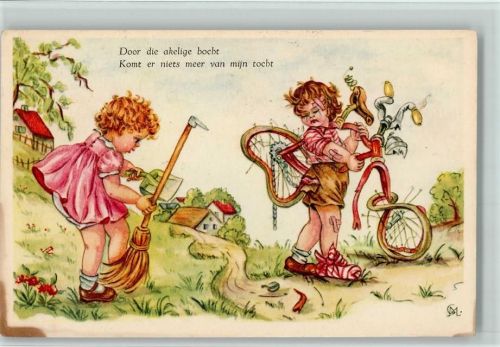 Kinder - Das Fahrrad ist zerbeult sign GM. ca 1954 AK