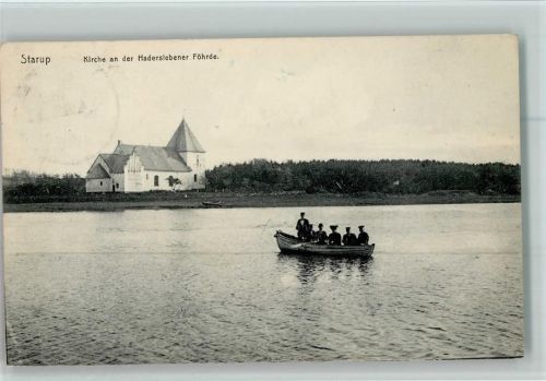 1913 Kirche an der Haderslebener Förde Ruderboot Kirke