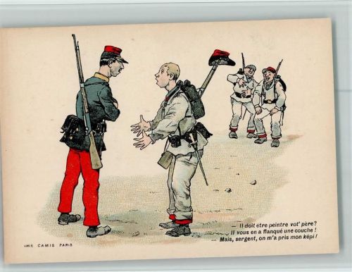 Il doit etre peintre vot pere lachende Soldaten sign. Camis Paris Künstlerkarte
