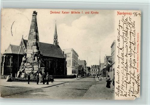 Norderney 1904 Denkmal Kaiser Wilhelm I. und Kirche