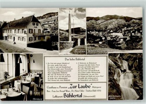 Bühlertal Gedicht Krieger-Ehrenmal Terrasse Gertelbach-Fälle Gasthaus zur Laube Mehrfachaufnahme