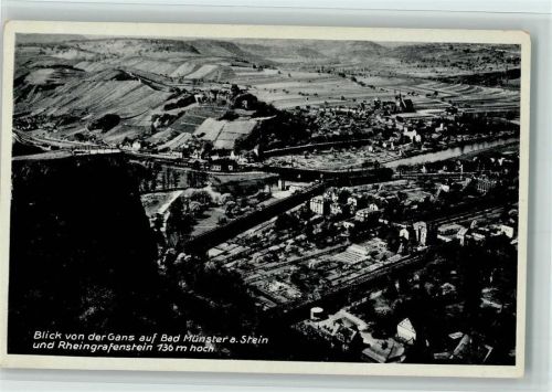 Rheingrafenstein, Schloß Blick von der Gans auf Bad Münster am Stein