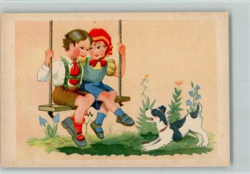 Foxterrier Kinder auf der Schaukel