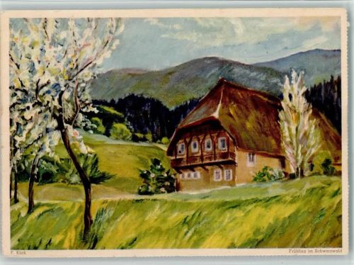 1940-50 Werbung v. Eduscho Kaffee - sign F. Kück - Frühling im Schwarzwald