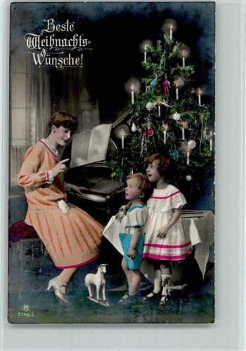 1928 handcoloriert - Serie 7148-2 Weihnachten - Hausmusik, Spielzeug, geschmückter Weihnachtsbaum AK