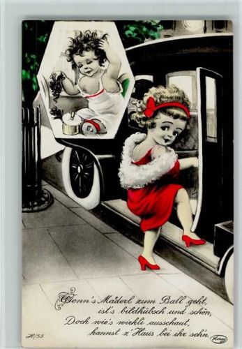 1933 H/53 - Kinder bildhübsch und Auto - handcolorfiert