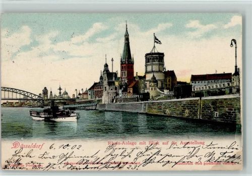Düsseldorf 1902 Rhein-anlage mit Blick auf die Ausstellung 1902 AK