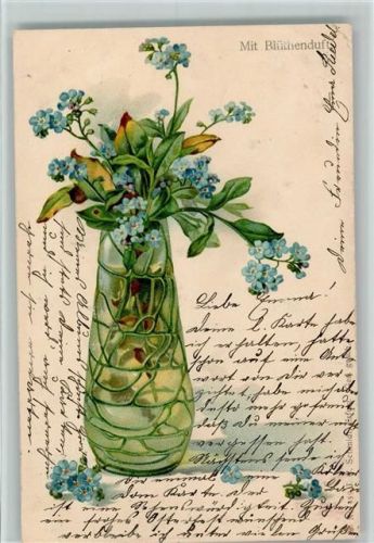 Blumenvase mit Vergissmeinnicht - Blütenduft, Eckknick AK