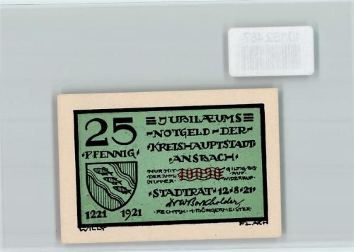 91522 W8800 Ansbach , Mittelfr - Notgeld Jubiläums-Notgeld Wappen Die Hussiten