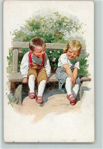 1916 BKW Serie 159-4 - Kinderpoesie auf der Parkbank AK