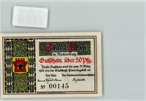 Plau Notgeldschein Männer im Boot sign. Ludwig Düwahl