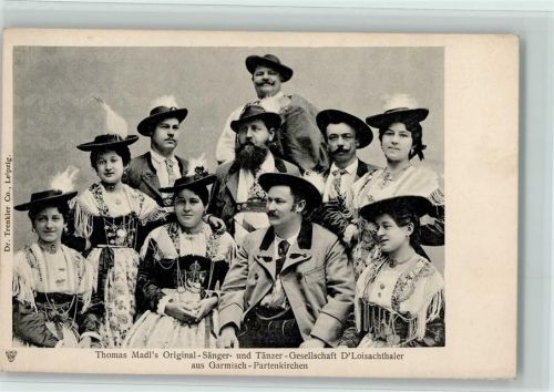 1910 Volksmusik - Thomas Madls Sänger und Tänzer Gesellschaft in Trachten aus Bayern