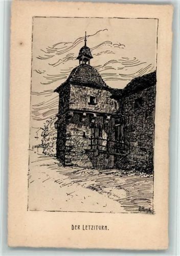 Basel Der Letziturm Original Federzeichnung