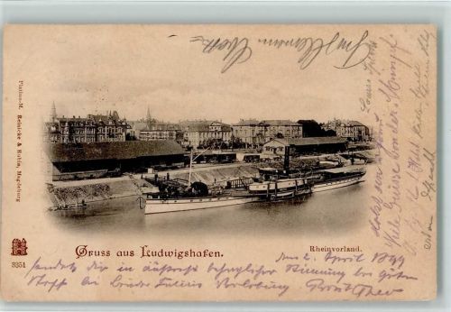 Ludwigshafen 1899 Rheinvorland Dampfer