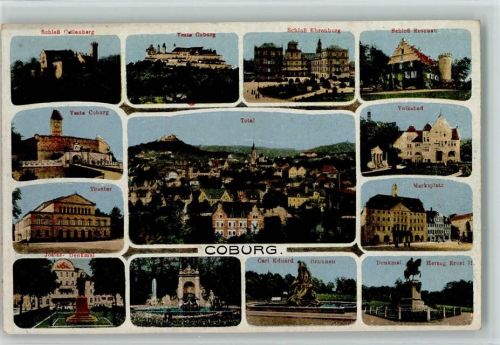 Coburg Schloss Callenberg Veste Coburg Theater Josiasdenkmal Gesamtansicht Schloß Ehrenburg Schloß Rosenau Volksbad Marktplatz Denkmal Herzog Ernst II. Carl Eduard Brunnen Mehrfachaufnahme