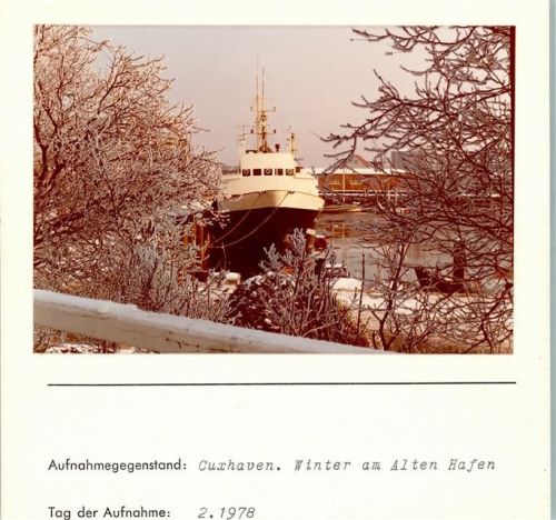 Cuxhaven Winter Alter Hafen Foto montiert auf Karton