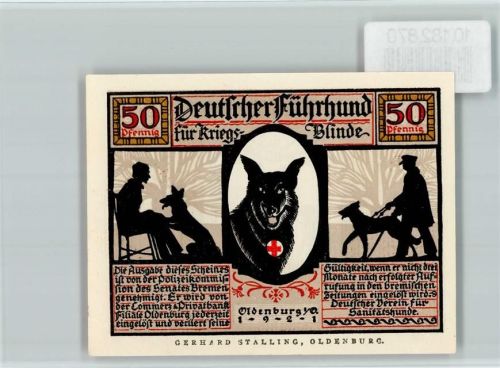 Oldenburg Notgeld Deutscher Führhund für Kriegsblinde