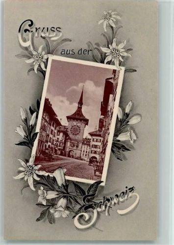 Bern Gruss aus Bern Karte mit Zierblumen Zeitglockenturm