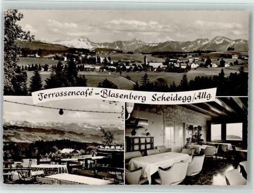 Scheidegg Gesamtansicht Terrassencafé Blasenberg Terrasse Innenaufnahme Fünfländerblick