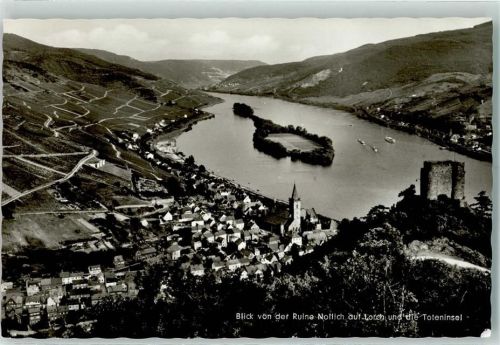 Lorch Blick von der Ruine Nollich auf Lorch und die Toteninsel Rückseite mit Abschürfungen bzw Kleberesten