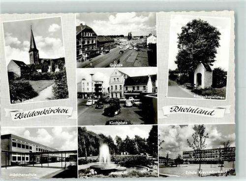 Kaldenkirchen Kath. Kirche Mädchenschule Grenze Kirchplatz Anlagen Springbrunnen Königskapellchen Schule Kreuzmönchendorf Rückseite mit Abschürfungen bzw Kleberesten