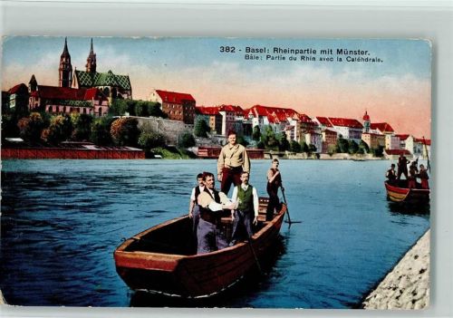 Basel 1928 Rheinpartie mit Münster Abenrot Waidlinge