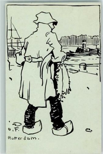 1911 Fischer mit Holzschuhe Handgemalt