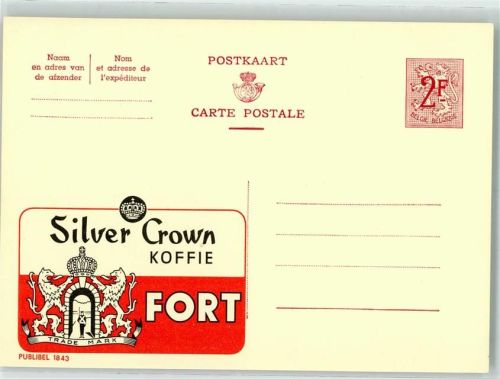 Silver Crown - Kaffee Fort - Publibel 1843 Belgische Ganzsache Wertstufe 2,00
