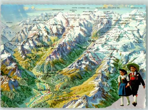 Sölden Panorama vom Inner-Ötztal und seiner Gletscherwelt Kinder Trachten