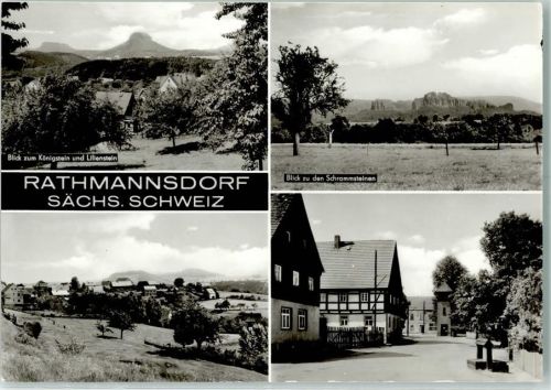Rathmannsdorf Blick zum Königstein und Lilienstein Blick zu den Schrammsteinen Rückseite mit Abschürfungen bzw Kleberesten