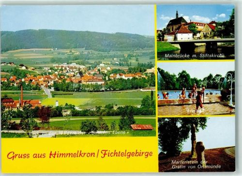 Himmelkron Mainbrücke Freibad stein der Gräfin von Orlamünde Blick zu den Wäldern der Schiefen Ebene Rückseite mit Abschürfungen bzw Kleberesten