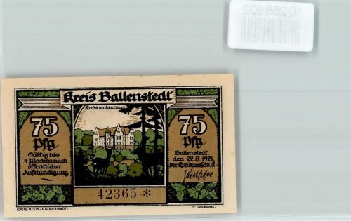 06493 O4303 Ballenstedt - Notgeld 75 Pfennig