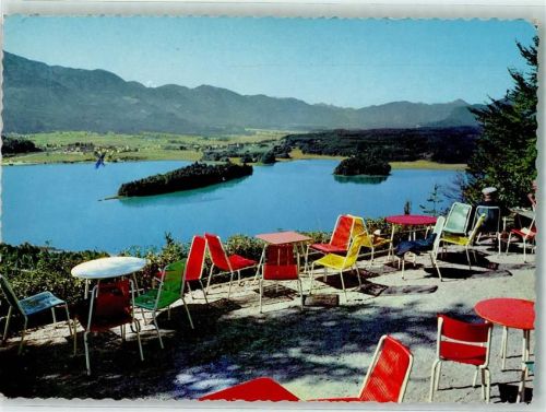 Faakersee Gastgarten der Taborhöhe Blick auf den Faakersee Hüttenstempel