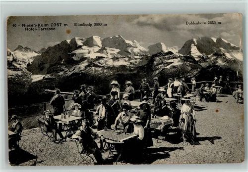 Wimmis 1913 Niesen Kulm - Hotel Terrasse mit vielen Touristen
