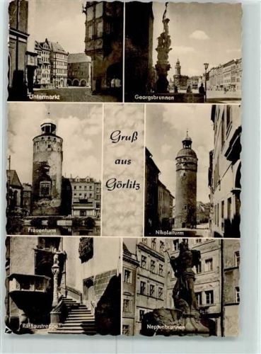 Görlitz Untermarkt Georgsbrunnen Frauenturm Nikolaiturm Neptunbrunnen