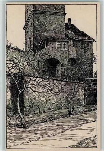 1918 sign Ernst Liebermann - An der Stadtmauer - Federzeichnung