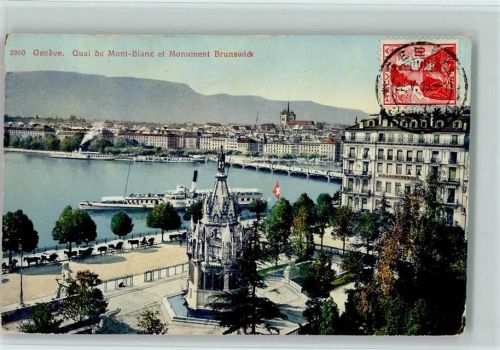 Genève 1913 Quai de Mont Blanc et Monument Brunswick
