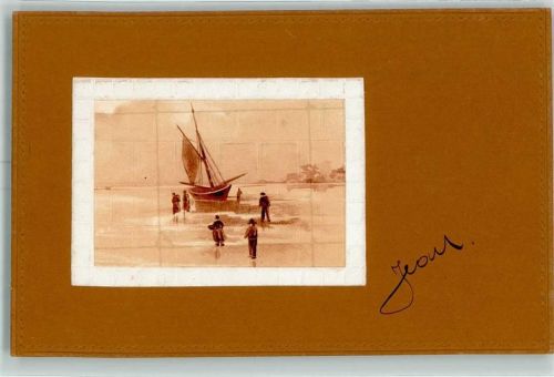1900 Lederimitation Fischerboot Lithographie AK