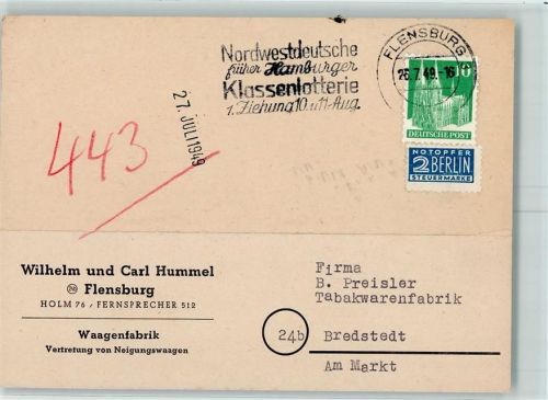 Flensburg Waagenfabrik Wilhelm u. Carl Hummel Postkarte