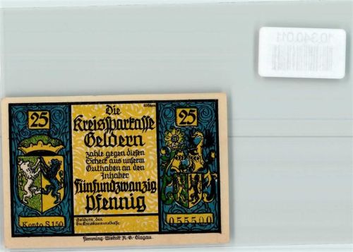 Geldern 25 Pfennig Notgeld Wappen Soldaten Schlacht