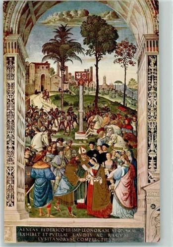 Siena Gemälde Bibliothek der Kathedrale Eleonora von Portugal und Federigo III Bischof Ritter Wappen Reiter Garten
