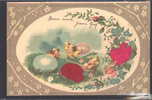 1902 Prägedruck Küken Vergissmeinnicht AK