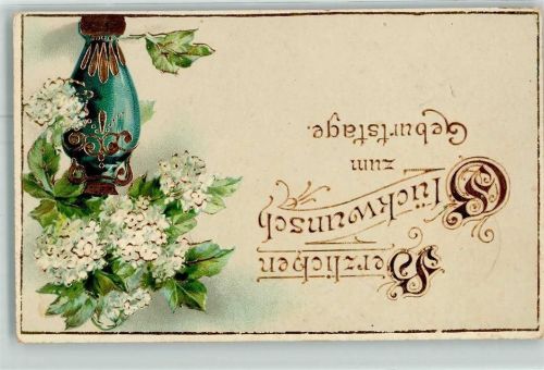 1915 Blumenvase Gburtstag Gold Prägedruck Folienkarte / Lackkarte