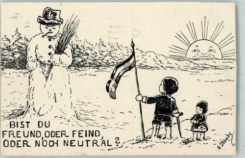 1917 Schattenriss sign.Staabs WK I Bist du Freund, oder Feund oder neutral?